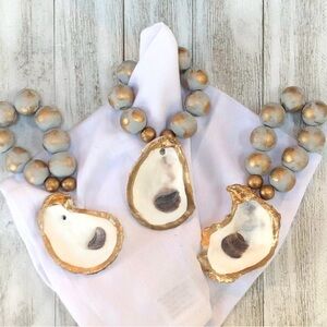 Gold and Gray Oyster Shell Beaded Napkin Rings